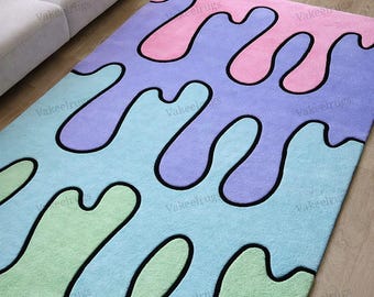 Modern tufted rug 9×12 - soft three multiple colours carpet with abstract melting pattern | plush area rug for living room, bedroom