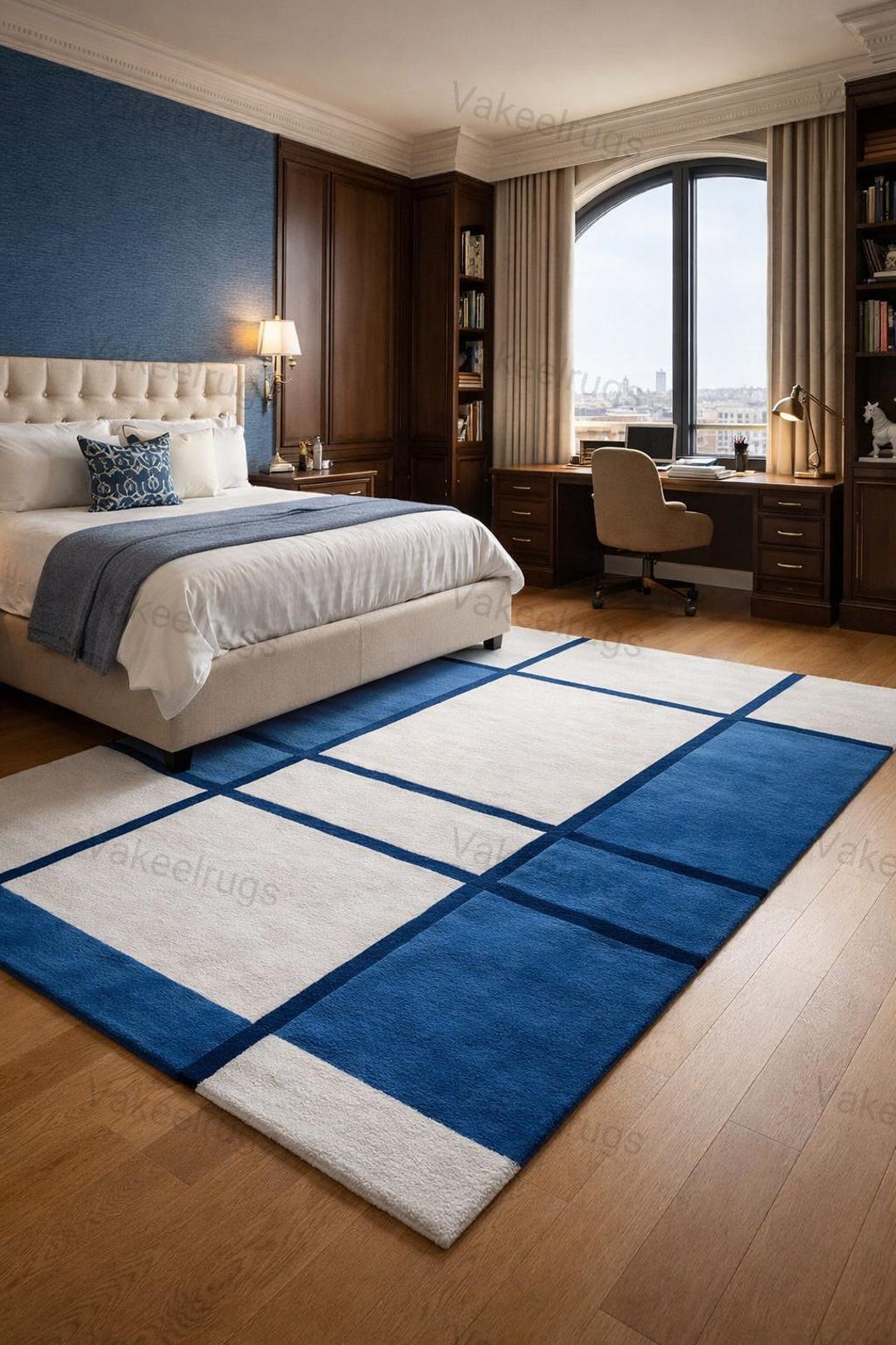 Modern Blue Grid Hand-tufted Area Rug – NZ Wool Geometric Carpet for ...