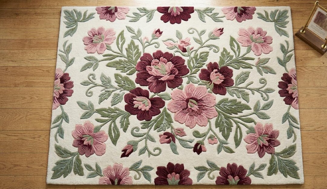 Handmade Tufted Floral Area Rug – Elegant Wool Carpet for Living Room ...