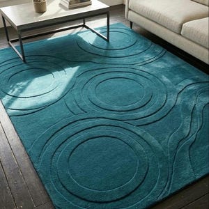 Teal Orbit Luxe Hand-Tufted Area Rug – Modern Geometric Circle Pattern Carpet for Living Room, Bedroom & Contemporary Home Décor