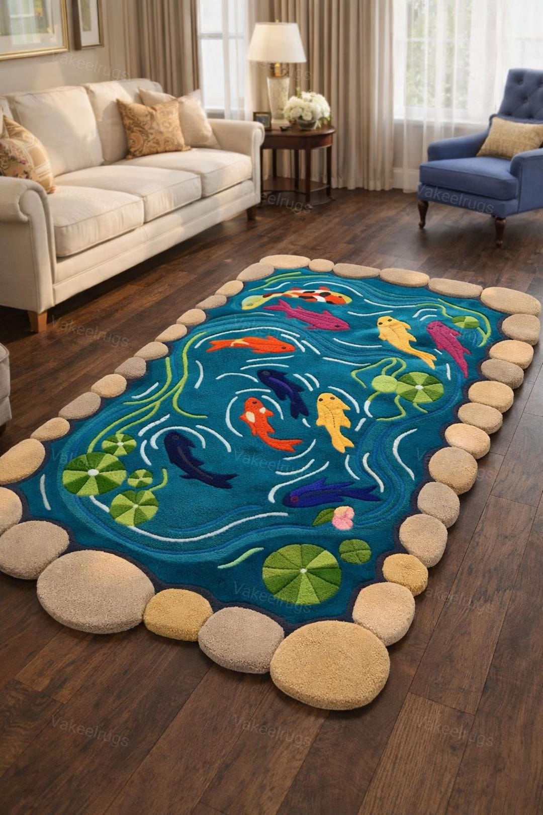 Whimsical Koi Pond Rug – Hand Tufted New Zealand Wool Kids & Living ...