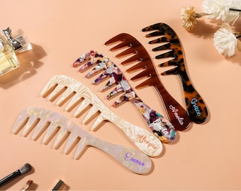 Personalized Wide Tooth Comb for Women,:Pearl Detangling Hair Comb, Bridesmaid Gift, Wedding Favor, Travel Hair Accessory
