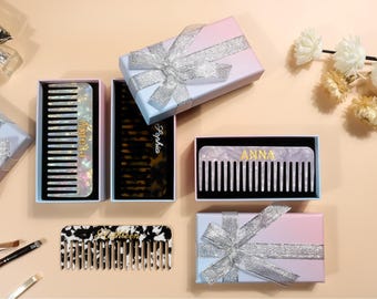 Personalisierter Name Acetat Haarkamm mit Geschenk Box, Hochzeit Brautjungfer Geschenk, Marmor Haarkamm, tragbarer Taschen Haarkamm