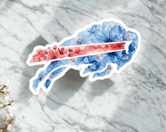 Buffalo Football Watercolor Flower Floral Sticker - Waterproof Vinyl