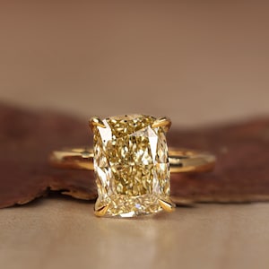 3.00 CT Yellow Elongated Cushion Cut Wedding Ring, Solitaire Lab Grown Diamond Ring, 14K Solid Gold Engagement Ring, Proposal Ring For Women