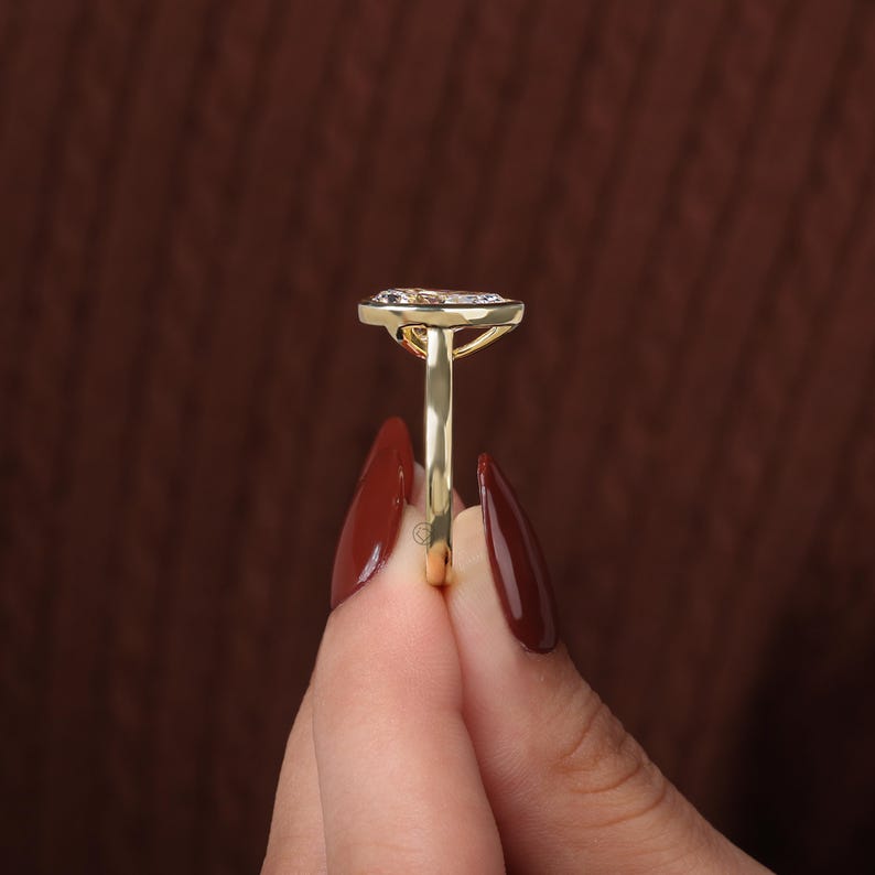 14K gult guld, elegant promise ring, 3,00 CT päronslipad diamantring i labbodlad form, jubileumsring för kvinnor med bezelinfattning, vigselring bild 8