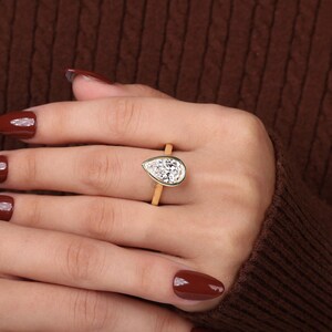 14K gult guld, elegant promise ring, 3,00 CT päronslipad diamantring i labbodlad form, jubileumsring för kvinnor med bezelinfattning, vigselring bild 9