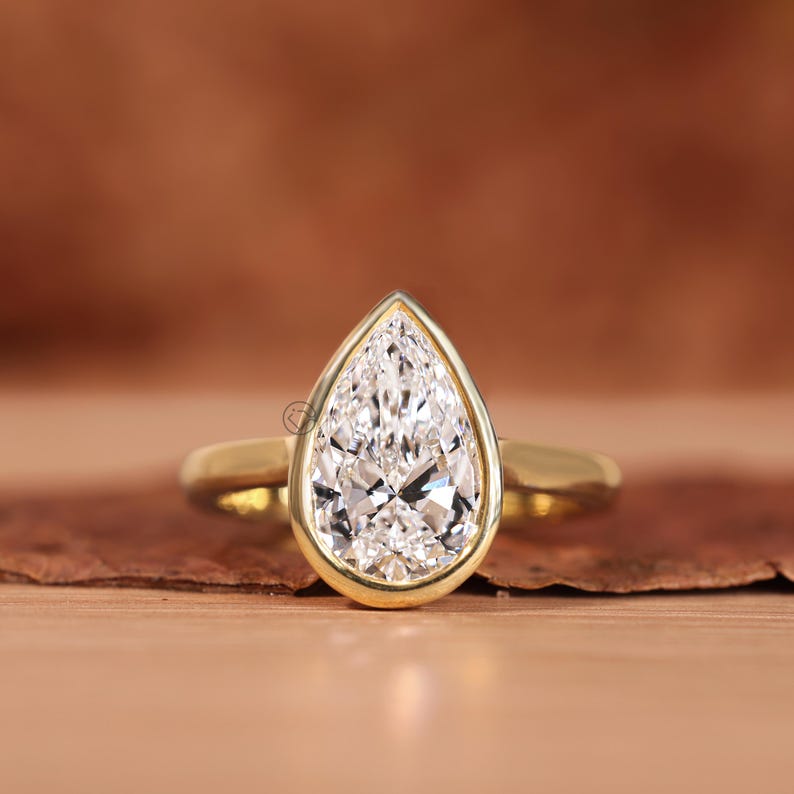 14K gult guld, elegant promise ring, 3,00 CT päronslipad diamantring i labbodlad form, jubileumsring för kvinnor med bezelinfattning, vigselring bild 1