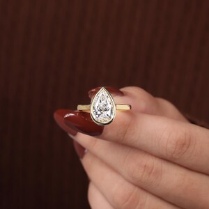 14K gult guld, elegant promise ring, 3,00 CT päronslipad diamantring i labbodlad form, jubileumsring för kvinnor med bezelinfattning, vigselring bild 6
