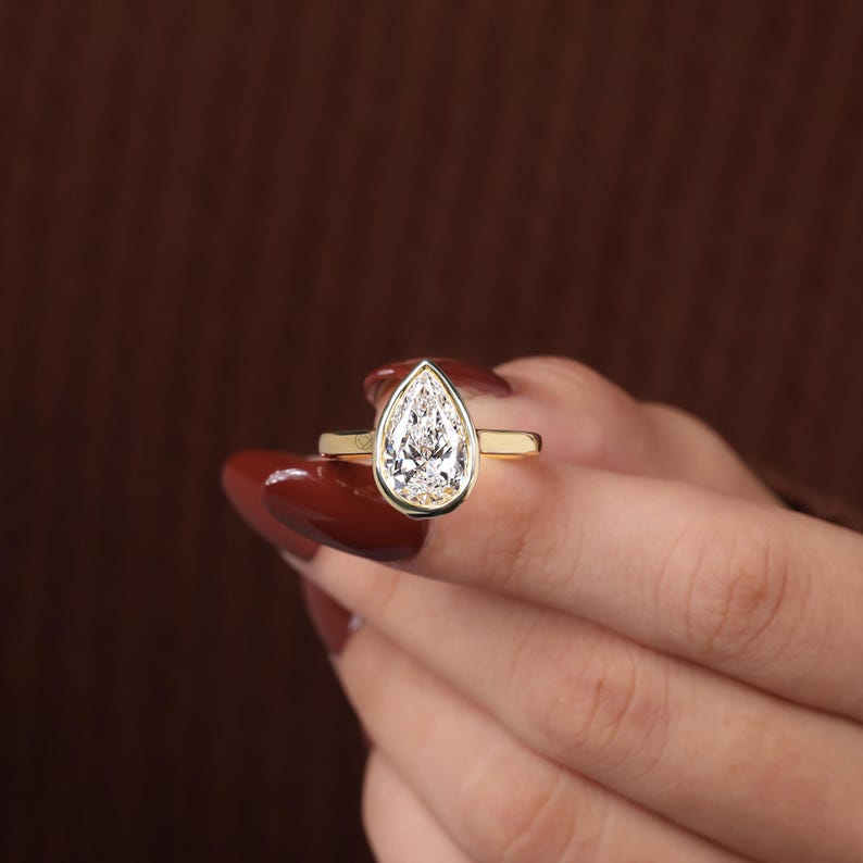 14K gult guld, elegant promise ring, 3,00 CT päronslipad diamantring i labbodlad form, jubileumsring för kvinnor med bezelinfattning, vigselring bild 6
