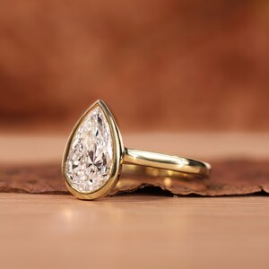14K gult guld, elegant promise ring, 3,00 CT päronslipad diamantring i labbodlad form, jubileumsring för kvinnor med bezelinfattning, vigselring bild 2