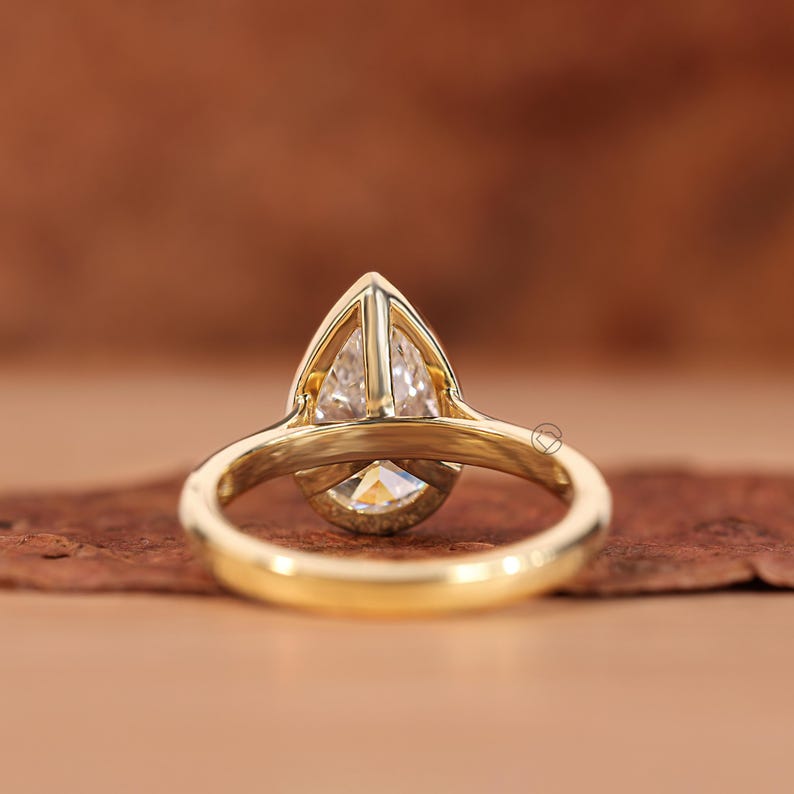 14K gult guld, elegant promise ring, 3,00 CT päronslipad diamantring i labbodlad form, jubileumsring för kvinnor med bezelinfattning, vigselring bild 3
