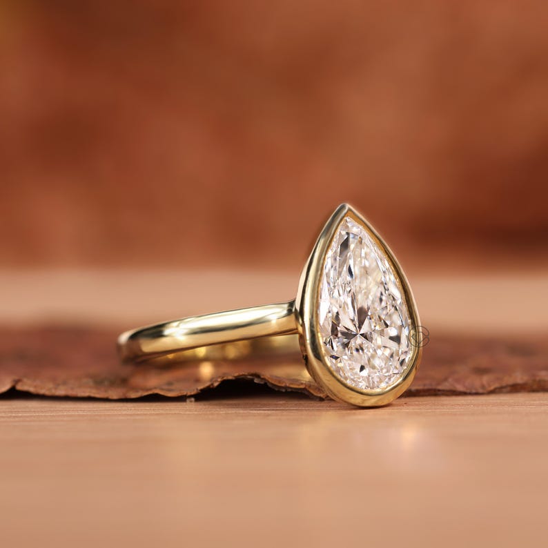 14K gult guld, elegant promise ring, 3,00 CT päronslipad diamantring i labbodlad form, jubileumsring för kvinnor med bezelinfattning, vigselring bild 5