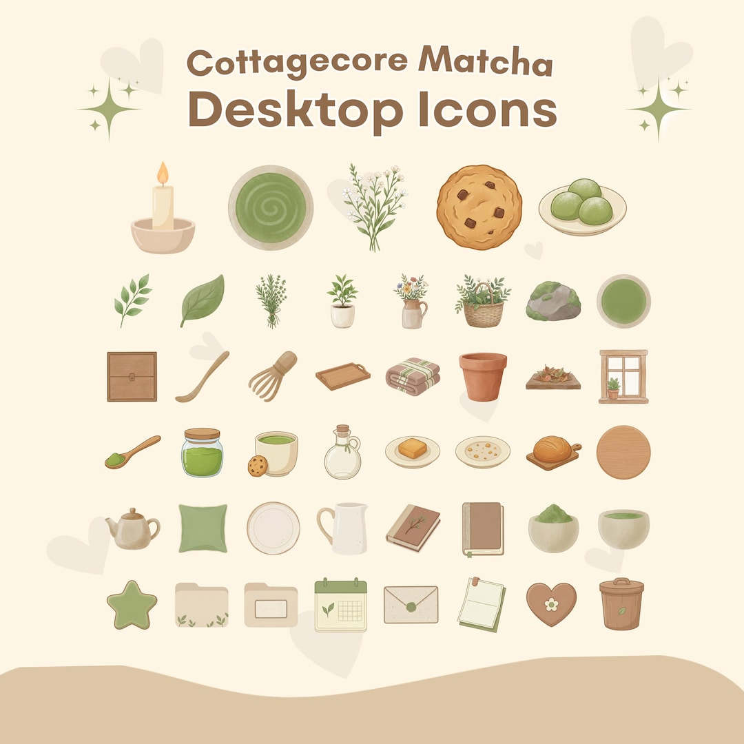 Matcha Cottagecore Desktop Icons – Cozy Green (45 Icons) (digital ...
