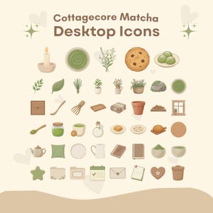 Matcha Cottagecore Desktop Icons – Cozy Green (45 Icons) (Digital Download)