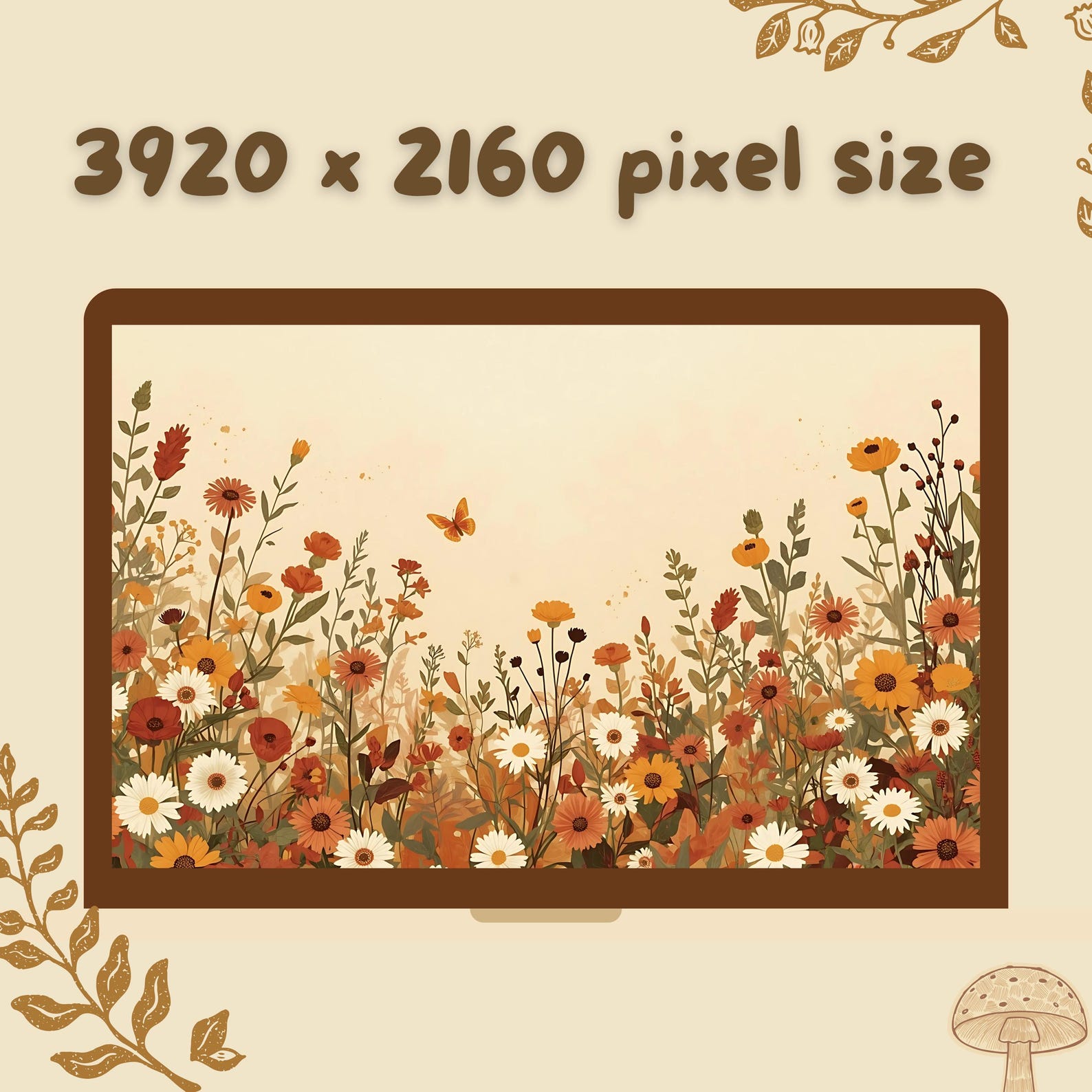 Cozy Floral Autumn Desktop Wallpaper, Warm, Hygge, Cottagecore, Windows