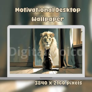 Chat rêveur et lion, papier peint du bureau, papier peint motivant, pastel artistique doux, arrière-plan pastel du bureau, thème chat