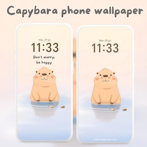 Cute Capybara Phone, Capybara Digital Wallpaper, Minimalist Smartphone Wallpaper Set, Capybara Theme Aesthetic, soft colors, LoFi Wallpaper