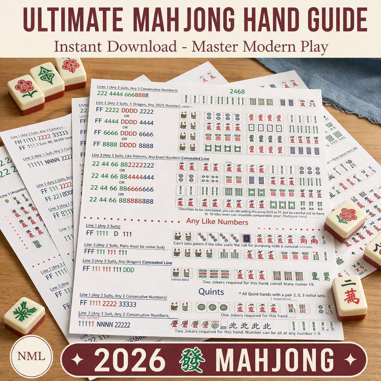 American Mahjong 2026 Cards All Hands, Printable Nmjl 2026 Cheat