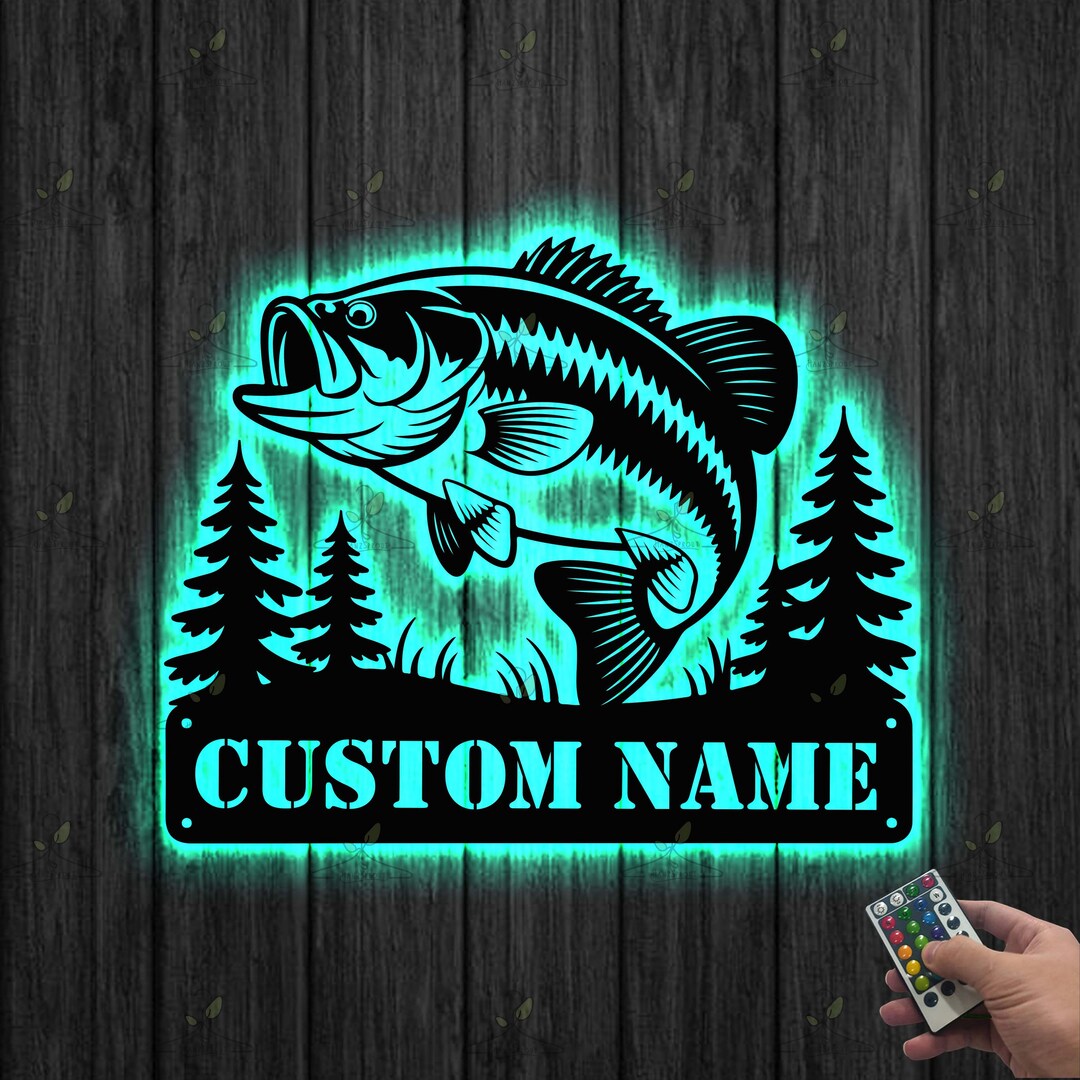 Custom Bass Fishing Sign: LED Wall Decor, Man Cave Lighting, Gift for ...
