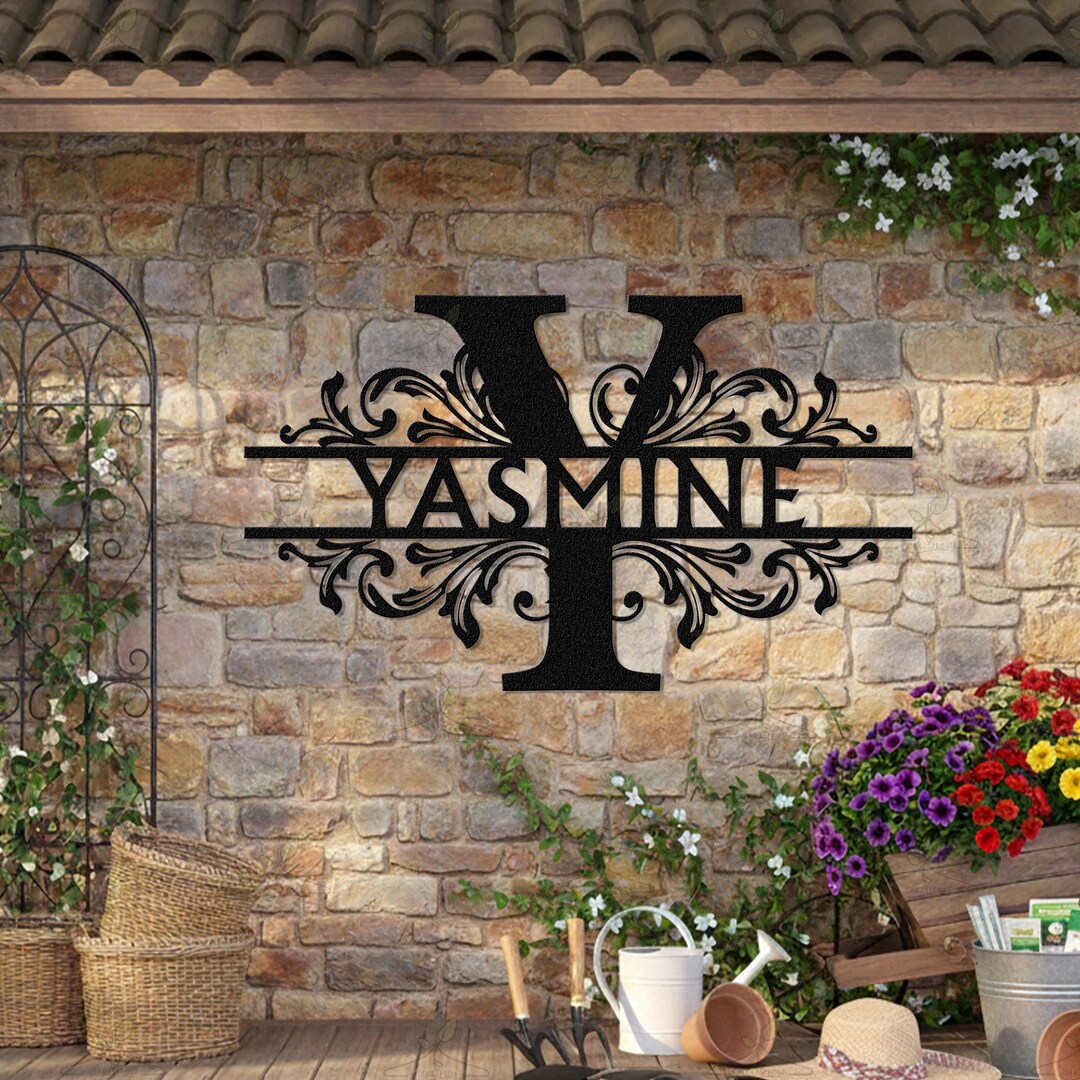 Custom Monogram Metal Wall Art, Personalized Family Name Sign, Floral ...