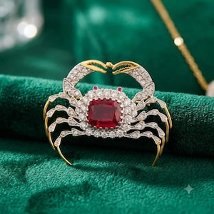 2CT Cushion Cut Lab Created Ruby & Diamond Brooch Pin 14k Yellow Gold Plated