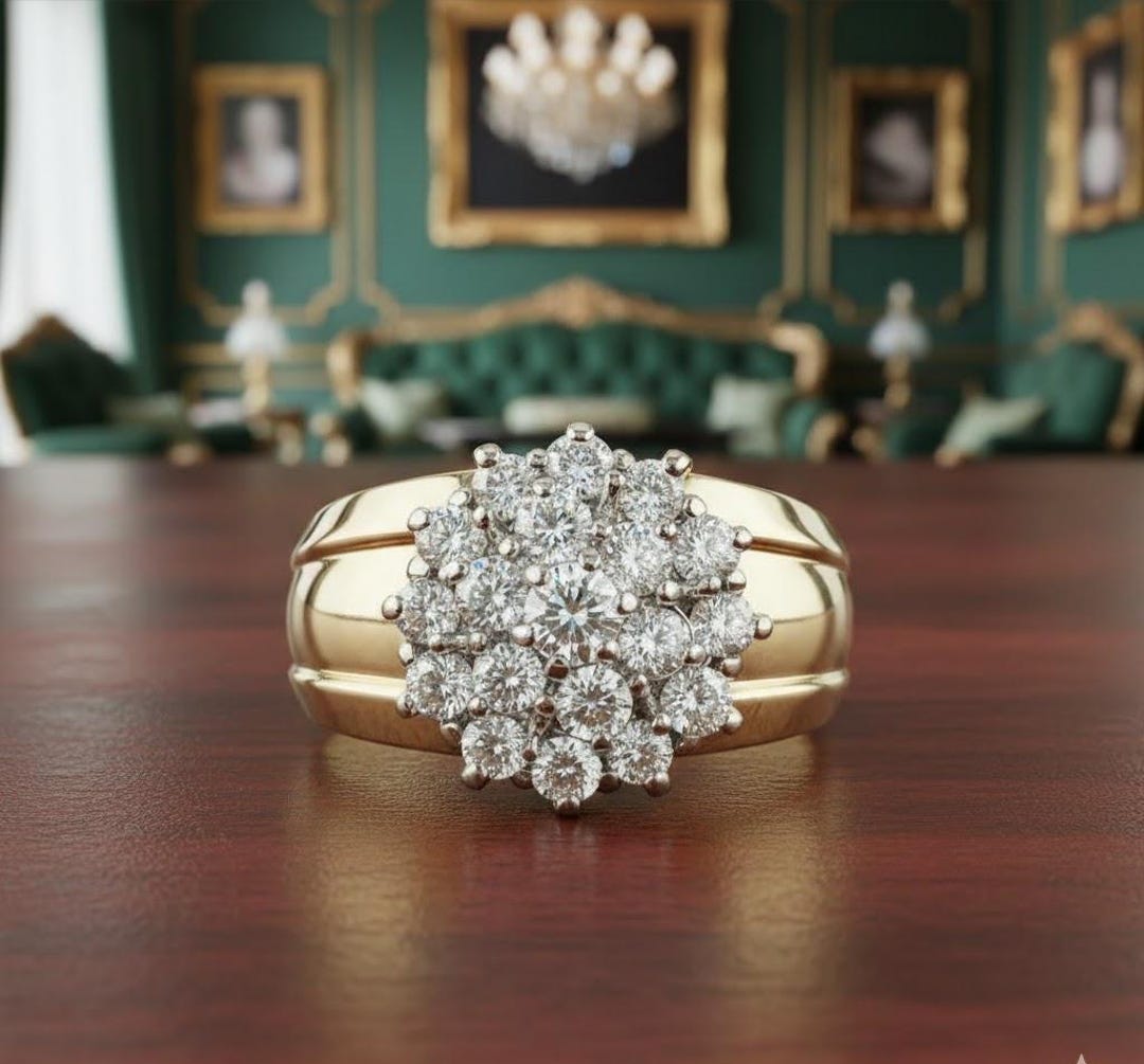 Round Cut Lab Created Diamond Cluster Ring in 14k Gold Finish | Luxury ...
