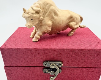 Hand Carved Wooden Bull Figurine, Animal Sculpture Decor