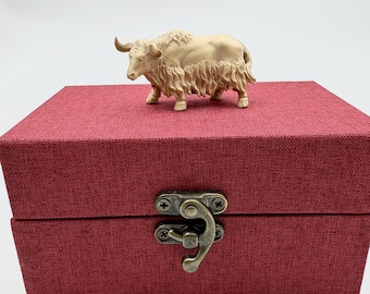 Hand Carved Wooden Bull Figurine, Home Office Decor