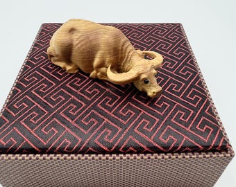 Hand Carved Wooden Bull Figurine, Home Office Decor