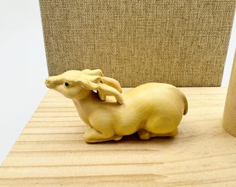 Hand Carved Wooden Deer Figurine, Rustic Home Decor