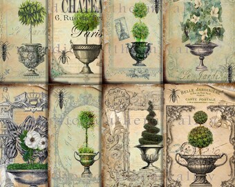 Junk Journal Vintage Garden Topiary, French Garden Vase, Garden Tag, Prrintable Paper, Digital Journal Paper, Scrapbooking, Instant Download
