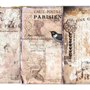 Paris Journal Pages and Tags, French Script, Label, Crown, Bird, Frame, Key, Ephemera, Printable Paper, Scrapbooking, Instant Download