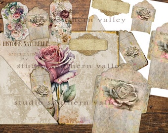 Junk Journal Vintage Rose, ATC, Pocket, Envelope, Tags, Labels, File Card, Frames, Ephemera, Scrapbooking, Printable Paper, Instant Download