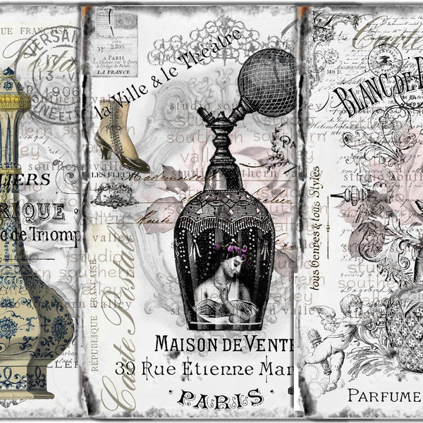 Perfume Journal Vintage Perfume Bottle, French Script, Tags, French Labels, Frames, Damask, Printable Paper, Scrapbooking, Instant Download