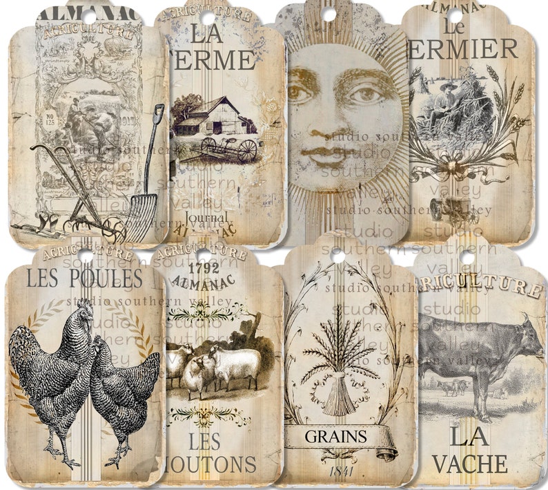 French Country Journal Pages and Tags, Farmer, Farm Animals, Rooster