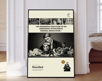 Hannibal Tv Series Poster, Mid-Century Modern Art, Minimalist Print, Black and White, Vintage Film Print, Gift for Him