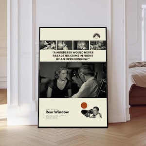 Rear Window Poster, Rear Window Movie Poster, Mid century Art, Retro Modern Poster, Black And White Poster, Vintage Poster, Gift for him