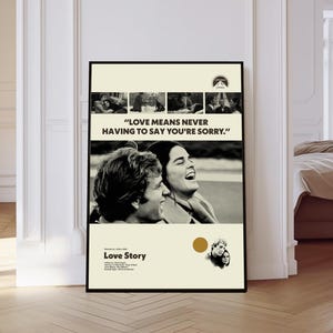 Love Story Poster, Love Story Movie Poster, Mid century Art, Retro Modern Poster, Black And White Poster, Vintage Movie Poster, Gift for him