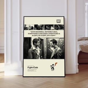 Fight Club Poster, Fight Club Movie Poster, Thriller Poster, Mid century Art, Retro Modern Poster, Black And White Poster, Vintage Poster