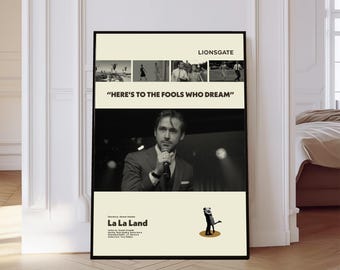 La La Land Movie Poster, Damien Chazelle Film Print, Mid-Century Modern Art, Minimalist Print, Black and White, Vintage Wall Art