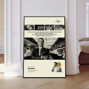 Casino Movie Poster, Casino Poster, Mid century Art, Retro Modern Poster, Black And White Poster, Vintage Movie Poster, Gift for him