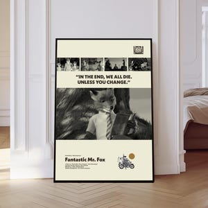 Fantastic Mr. Fox Poster, Fantastic Mr. Fox Movie Poster, Mid century Art, Retro Modern Poster, Black And White Poster, Vintage Poster