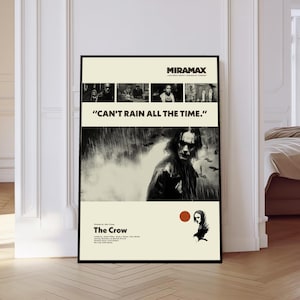 The Crow Poster, The Crow Movie Poster, Mid century Art, Retro Modern Poster, Black And White Poster, Vintage Movie Poster, Gift for him