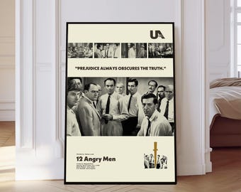 Locandina del film 12 Angry Men, arte moderna di metà secolo, stampa minimalista, locandina cinematografica in bianco e nero, locandina cinematografica retrò, regalo per lui