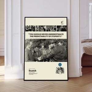 Snatch Poster, Snatch Movie Poster, Mid century Art, Retro Modern Poster, Black And White Poster, Vintage Movie Poster, Gift for him
