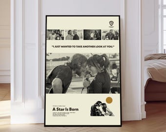 A Star Is Born Filmposter, Lady Gaga & Bradley Cooper Print, Mid-Century Modern Art, minimalistischer Druck, schwarz weiß Poster
