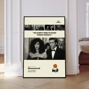 Moonstruck Poster, Moonstruck Movie Poster, Romance Poster, Mid century Art, Retro Modern Poster, Black And White Poster, Vintage Poster