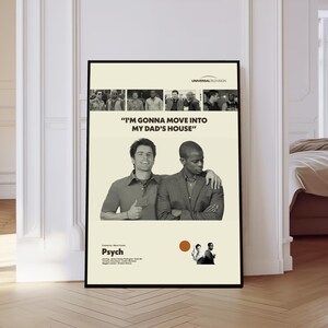 Psych Tv Series Poster, Mid-Century Modern Art, Minimalist Print, Black and White, Vintage Film Print, Gift for Him