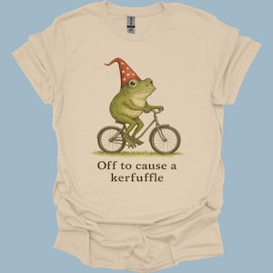 Off to Cause a Kerfuffle Frog T-Shirt, Funny Weirdcore Meme Tee for Adults, Aesthetic Graphic T-Shirt